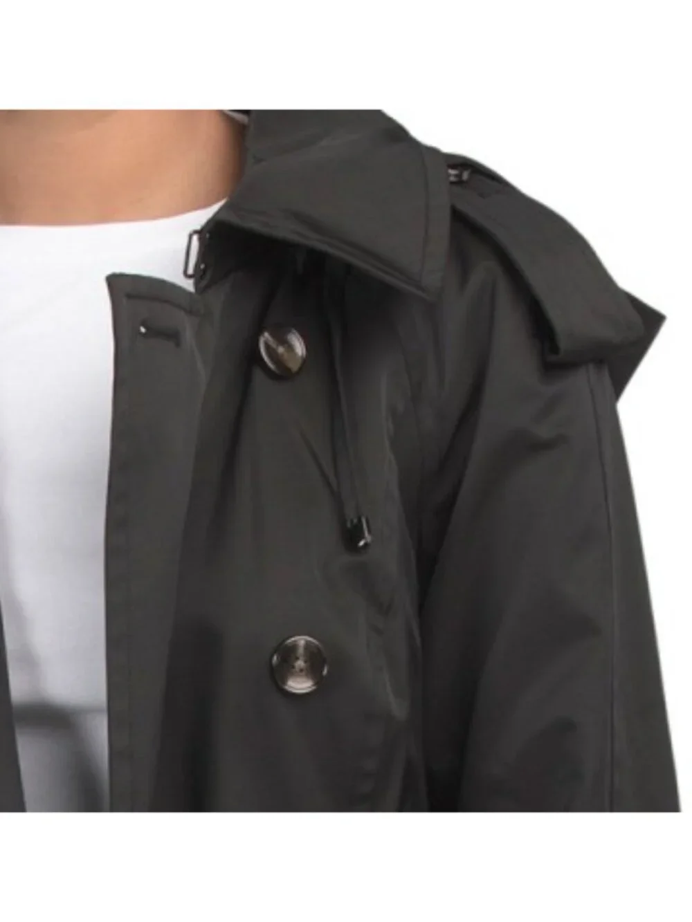 LONDON FOG Long Belted Trench Coat With Detachable Hood